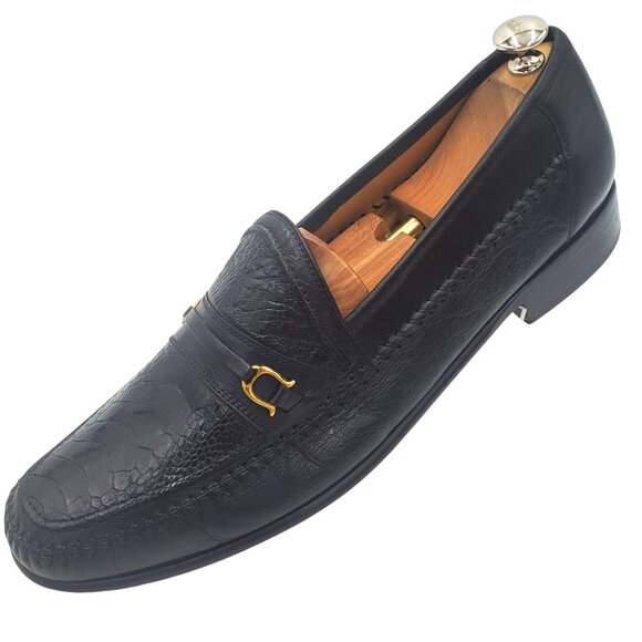 David Eden Men\'s size 13 Black Ostrich Leather Horse bit loafer dress shoes main image 5